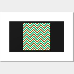 Green Brown Chevron ZigZag Pattern Posters and Art